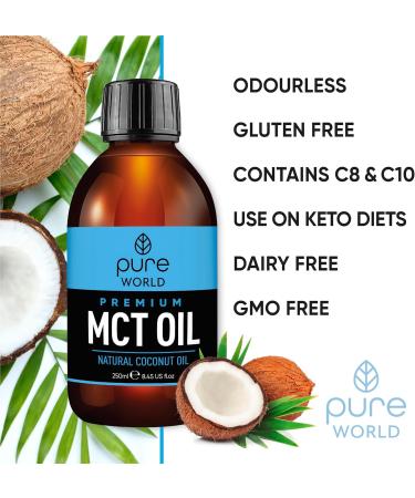 Pure World Natural MCT Coconut Oil 250ML 100% Pure and Undiluted. Premium Quality Coconut Oil. Natural C8 & C10 Vegan MCT Oil 250ML - Buy Online on GoSupps.com
