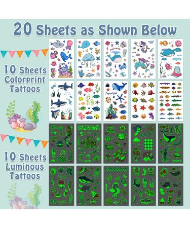 Ocean Kids Temporary Tattoos - 20 Sheets Fake Tattoo Stickers for Undersea Party Favors - Baby Shower Decor for Boys and Girls - Buy Online on GoSupps.com