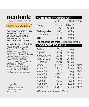 Neutonic Productivity Energy Drink - Sugar Free Orange Sunrise 330ml (12 cans) - Buy Online on GoSupps.com