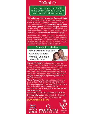 Vitabiotics Feroglobin 200ml Plus Liquid - Iron Supplement for Energy & Vitality - Buy Online on GoSupps.com