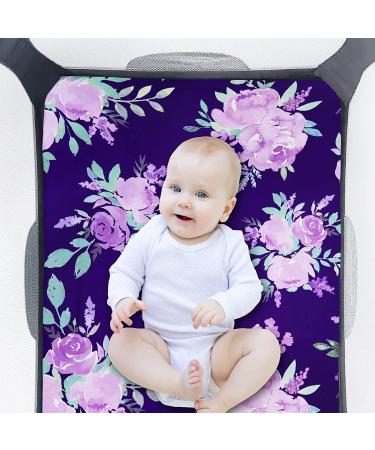 Soft & Breathable Purple Flower Pack N Play Sheets - Portable Playard Mini Crib Mattress Cover for Baby Girl - Buy Online on GoSupps.com