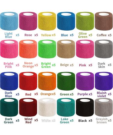 120 Pack Colorful Self Adhesive Bandage Wrap | 2" x 5 Yards Cohesive Vet Wrap for Pets & Sports | Breathable Elastic Tape in 24 Colors - Buy Online on GoSupps.com
