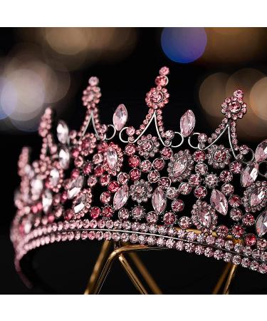 SWEETV Vintage Metal Queen Crown for Women - Wedding Tiara for Bride, Crystal Headpieces in Pink/Purple for Birthday, Quinceanera, Prom - Buy Online on GoSupps.com