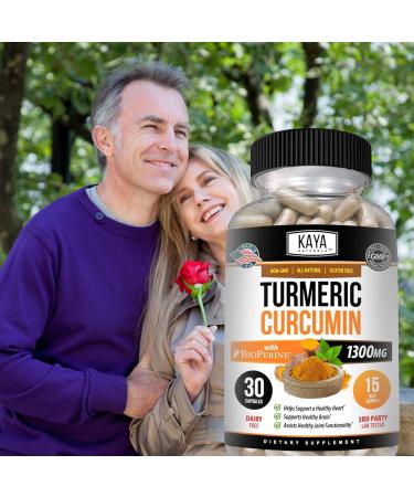 Kaya Naturals Turmeric with Bioperine - Mobility Support with 95% Standardized Curcuminoids - Curcumin - 1300mg Turmeric Capsules - 30 Capsules - Buy Online on GoSupps.com