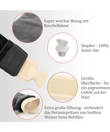 Kufl Long Rubber Hot Water Bottle with Grey Cover for Neck Shoulder & Stomach Relief - International Shipping Available - Buy Online on GoSupps.com