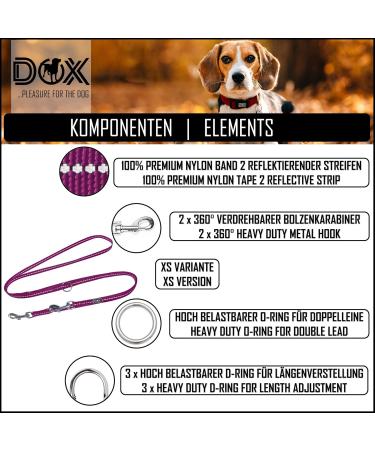 DDOXX Reflective Nylon Dog Leash - 2m 3-Way Adjustable for All Dog Sizes - XS Purple (1.0 x 200 cm) - International Shipping Available - Buy Online on GoSupps.com