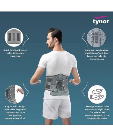 Tynor LSO Lumbar Decompression Back Brace - Universal Grey | Semi-rigid Back Panel | Dual Pulley Lace System for Sciatica, Spinal Stenosis, Spondylolisthesis, Herniated Disc, Back Pain - Buy Online on GoSupps.com