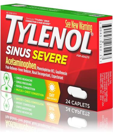 Tylenol Sinus Severe Daytime Caplets - 24 ct | Acetaminophen Guaifenesin Phenylephrine HCl - Buy Online on GoSupps.com