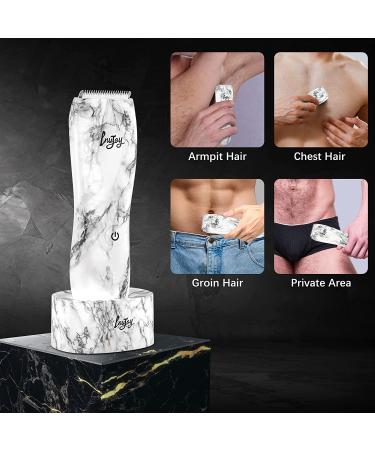 INVJOY Waterproof Body Hair Trimmer for Men - Electric Pubic Hair Shaver & Groomer with Replacement Blade - Marble Pattern White - Buy Online on GoSupps.com
