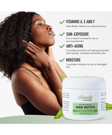 Roselle Naturals Nilotica Shea Butter - 100% Raw & Unrefined from East Africa - 4oz for Hair, Face, Body - Buy Online on GoSupps.com
