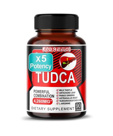 AUMETO TUDCA (Tauroursodeoxycholic Acid) 4260mg with Milk Thistle  Artichoke  Panax Ginseng  Astragalus  L-Arginine - Liver Support  Bile Flow Support  Digestion Support 90 Count (pack of 1)