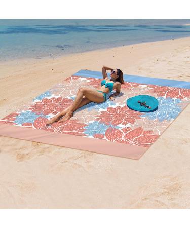 Sandproof Beach Blanket | Extra Large Waterproof Picnic Mat for Outdoor Activities | Quick Drying Polyester Material | 79 x 83 Blue Flower Design - Buy Online on GoSupps.com