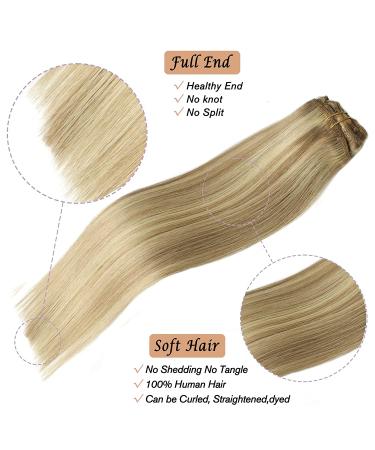 Honsoo Real Human Hair Clip In Balayage Hair Extensions | 15 Inch Mixed Bleach Blonde | 7pcs 70g Straight Silky Blonde Extensions for Women - Buy Online on GoSupps.com