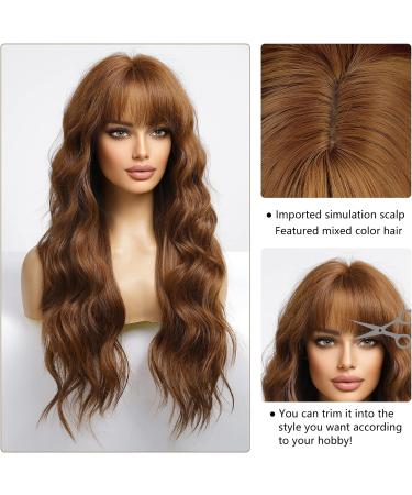 Haircube Dark Auburn Long Wavy Wig with Bangs for Women - Heat Resistant Synthetic Curly Hairpiece for Daily and Party Wear - Buy Online on GoSupps.com