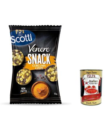 Italian Gourmet E.R. Riso Scotti Venere Snack Turmeric & Pepper Snack Brown Rice Crispy & Tasty Unfried Snack for Breaks & Appetizers Gluten Free 50g + Italian Gourmet Polpa 400g