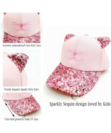 F&P Kids Girls Baseball Cap - Pink Kitty Face, Metal Rings, Adjustable Sizes - Ages 4-9 | Summer Hat for Girls - Buy Online on GoSupps.com