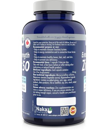 Naka Platinum Extra Strength ZINC Bisglycinate 50 mg Elemental Zinc for Immune Health and Energy Metabolism Bonus Size 300 Veggie Capsules (250+50 Free) - Buy Online on GoSupps.com