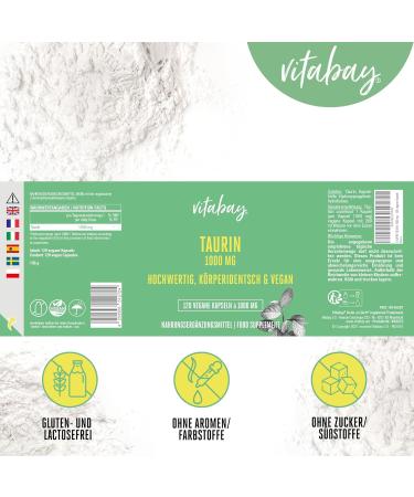 Vitabay Taurine 1000mg Capsules - High Dose Vegan Taurine Supplement | 120 Additive-Free Amino Acid Capsules - Buy Online on GoSupps.com