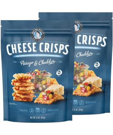 John Wm. Macy's CheeseCrisps | Asiago & Cheddar | Twice Baked Sourdough Crackers Made with 100% Real Aged Cheese, Non GMO, Nothing Artificial | 22 OZ. (2 Pack) Asiago & Cheddar 1.37 Pound (Pack of 2)