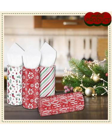 HUNKEN Christmas Round Car Tissue Holder - Festive Bulk Facial Tissues Holiday Decor for Cup Holders - Set of 4 Decorative Cylinders (Snowflakes Ho Ho Ho Candy Cane Stripes Holiday Icons) 4 Pcs - Buy Online on GoSupps.com