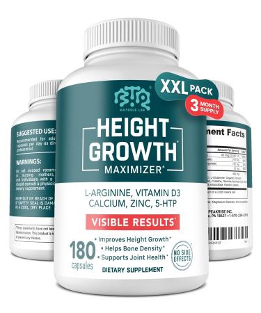 Height Growth Maximizer Calcium Vitamin D3 and Zinc Blend Pills Bone Growth Supplement for Kids and Teens Bone Strength Density Support GMO-Free Gluten-Free Made in USA 180 Caps 180 Count (Pack of 1)