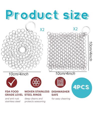 hllonn Cast Iron Cleaner 316L Stainless Steel Scrubber for Pots and Pans 4 Packs Chain Mail Scrubber cast Iron Skillet for Cast Iron Pans/Skillet/Small Caliber Bottle/Baking Pan 4 * 4" Round/Square - Buy Online on GoSupps.com