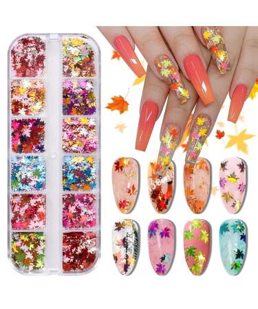 Ebanku fall maple leaf nail art sequins autumn nails art glitter sequins glitter nail art holographic glitter sequin for diy design nail art design-e