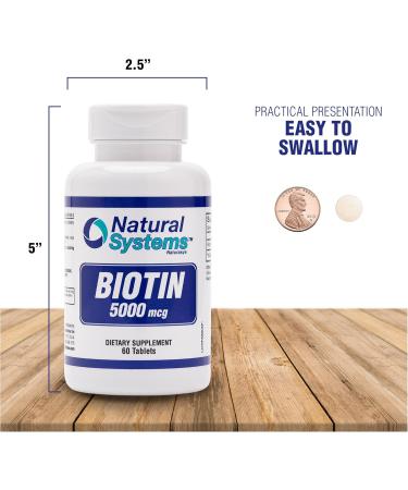 Biotin 60 Tablets 5000 mcg by Natural Systems | Biotin Hair Growth Support Pills | Hair Skin Nails Vitamins for Men and Women | Supplement Improves Cell Growth - Buy Online on GoSupps.com
