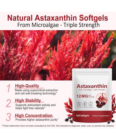 HUALIJIA Astaxanthin 12mg 120 Softgels | 4 Month Supply - Premium Astaxanthin Antioxidant Supplements - Supports Eye Immune Joint Skin Health and Internal Circulation Easy to Swallow Non-GMO - Buy Online on GoSupps.com