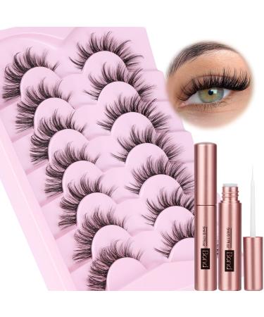 Manga Lashes Natural Look False Eyelashes Wispy Thin Anime Lashes Fluffy Individual Lashes Wispy Natural Lash Clusters with Glue 18 mm Cat Eye Fake Eyelashes 7 Pairs by FANXITON 7 Pairs-02