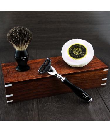 3 Edge Shaving Razor With Black Badger Hair Brush and Soap Perfect Shaving Kit For Mens Comes in Handmade Wooden Box