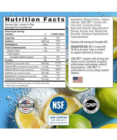 Creatine HCl + Hydration | Sugar Free Electrolyte Powder | Lemon Lime | Rehydration Formula with Potassium Sodium Zinc & Magnesium - 40 Servings - Buy Online on GoSupps.com