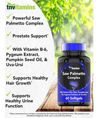 Tnvitamins Saw Palmetto Complex with Pygeum Extract - Prostate Supplement for Men | Supports Hair Growth & Urinary Tract Health - Buy Online on GoSupps.com