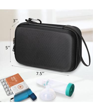 MEDMAX Hard Shell Asthma Inhaler Case - Portable Shockproof Travel Carrying Case - Clip and Handle Strap - Compatible with Chamber Spacer Masks - Black - Buy Online on GoSupps.com