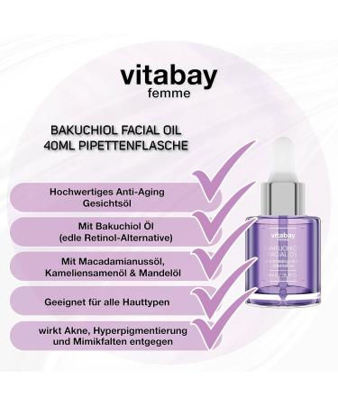 Bakuchiol Facial Oil: dry oil for facial care - anti-aging moisturizing regenerating thanks to Bakuchiol (alternative to retinol) squalane and vegetable oils 40 ml - Buy Online on GoSupps.com
