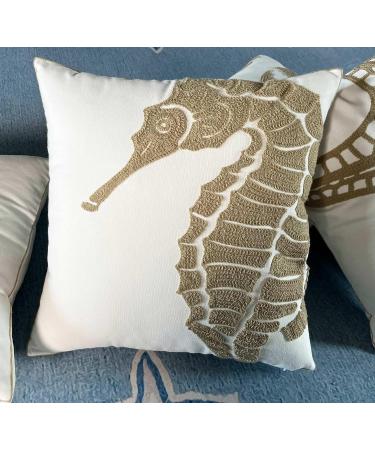 DECOPOW Nautical Decor Pillow Cover 18 Inches - Embroidered Canvas Square Pillow Cover for Nautical Style Decor (Wheat-Seahorse) - Buy Online on GoSupps.com