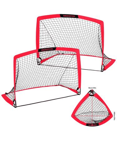 WEKEFON Backyard Soccer Goals - Portable Kids Soccer Net Set of 2 - 3.6'x2.7' - Pop Up Folding Indoor + Outdoor Goals with Carry Bag - Easy Assembly and Compact Storage Red