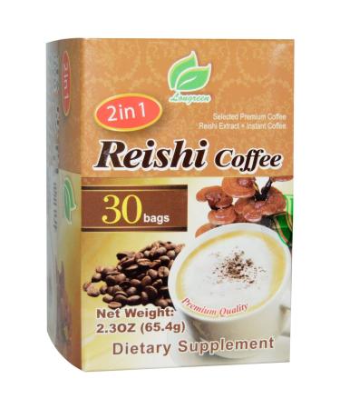 Longreen 2 in 1 Reishi Coffee Reishi Mushroom & Coffee 30 Bags 2.3 oz (65.4 g) Each