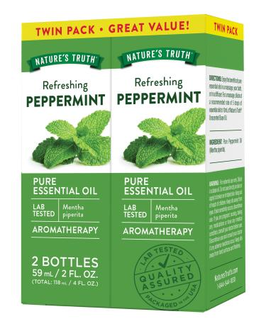 Nature's Truth Peppermint Essential Oil | Diffuser Shower or Bath | 2 Pack of 2 Fluid Ounces (59 mL) | Mentha Piperita | Plant Based Non-GMO & Gluten Free