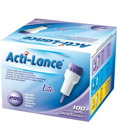 Acti-Lance 7155 28 g x 1.5 mm depth, Button Activated Safety Lancet, Lite, Lavender (Pack of 100) 28G x 1.5mm