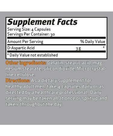 Buy DAA D-Aspartic Acid 3g Daily Dose - 30 Day Supply (120 Capsules) | Boost Testosterone Naturally - International Shipping Available - Buy Online on GoSupps.com