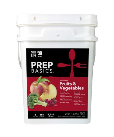 Prep Basics Fruits & Vegetables Variety | Emergency Food Supply |Freeze-Dried and Dehydrated | 4,210 Total Calories | 63 Total Grams Protein | Up to 30 Year Shelf Life | 8 Sealed Pouches