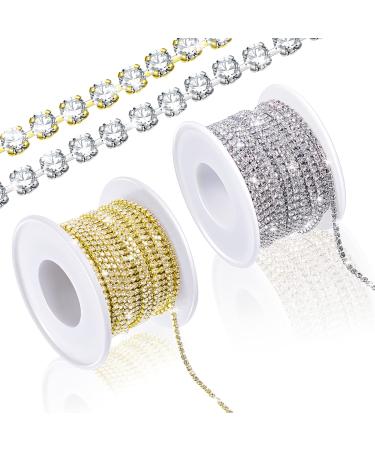 2 Rolls Crystal Rhinestone Close Chain Trim  Rhinestones Chain for Crafts Sewing DIY Jewelry Wedding Decoration (Silver  Gold 2 MM x 10 Yards) Silver  Gold 2 MM