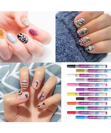 Set - 0.7mm Tip 12 Colors Quick Drying 3D Graffiti Nail Pens | Professional Doodle Nail Kit for Acrylic Nails Natural Nails Gel Nails Aezon - Buy Online on GoSupps.com