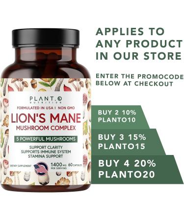 Plant.O Premium Lion's Mane Nootropic Brain Supplement - 5 Mushroom Complex for Immunity, Focus & Memory Boost - 90 Caps - Buy Online on GoSupps.com