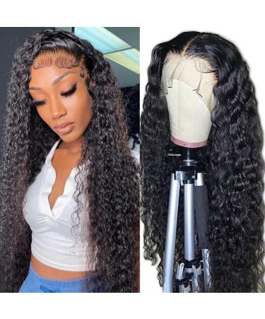 RECIFEYA 13x4 Deep Wave Lace Front Wigs Human Hair HD Lace Frontal Wigs for Black Women Glueless Deep Curly Lace Front Wigs Pre Plucked with Baby Hair Brazilian Human Hair Wigs Natural Color 24 inch 24-inch deep wave wig