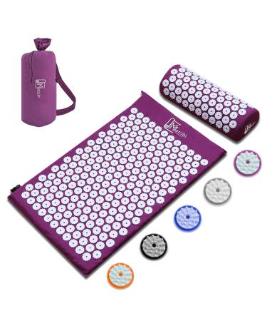 Acupressure mat with pillow for massage & pain relief the original needle mat set for relaxation for neck back feet |Yantramatte spiked mat for meditation purple - Buy Online on GoSupps.com