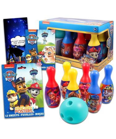 Paw Patrol Toys Games Activities Bundle for Toddlers, Kids - 4 Pc Paw Patrol Bowling Set with Tattoos, Posters and More (Paw Patrol Playset).