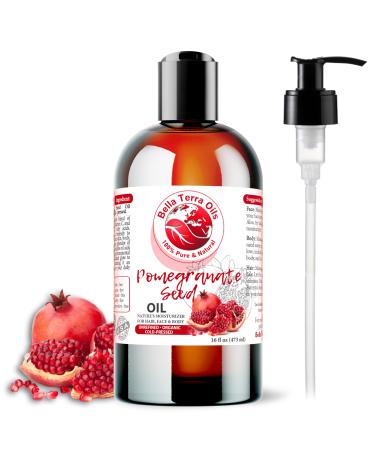 Bella Terra Oils - Organic Pomegranate Seed Oil 16oz - Steeped in Essential Minerals & Vitamins A Symphony for Soft Smooth and Lustrous Skin 16 Fl Oz (Pack of 1)