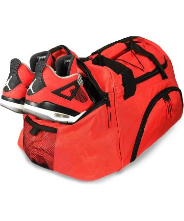 DALIX 24" The Dagger Basketball Duffle Bag Sports Shoe Ball Holder Duffel w Shoulder Strap and Water Bottle Holder Red-Black - Buy Online on GoSupps.com